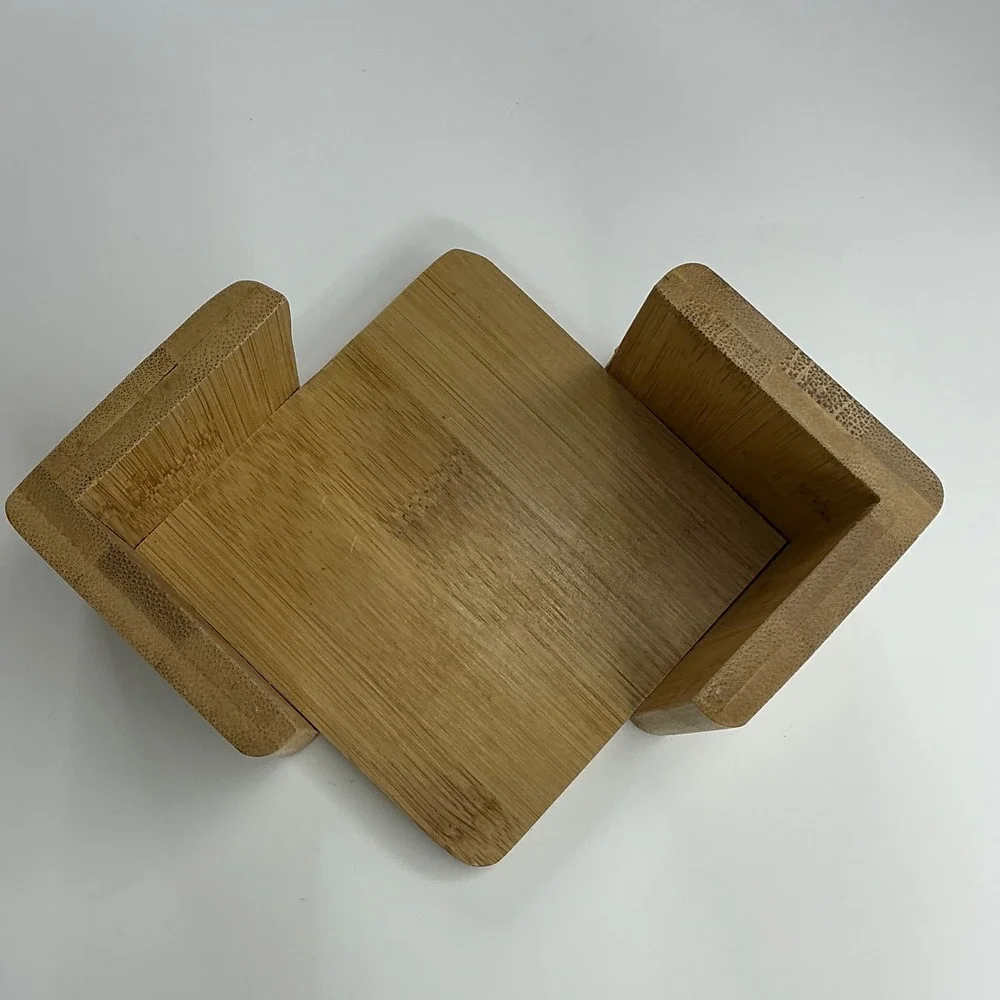 Natural Bamboo Round Coaster Set Unisex OS 6-Piece with Holder